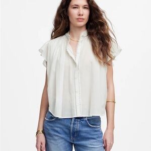 Shirred Lace-Trim Top